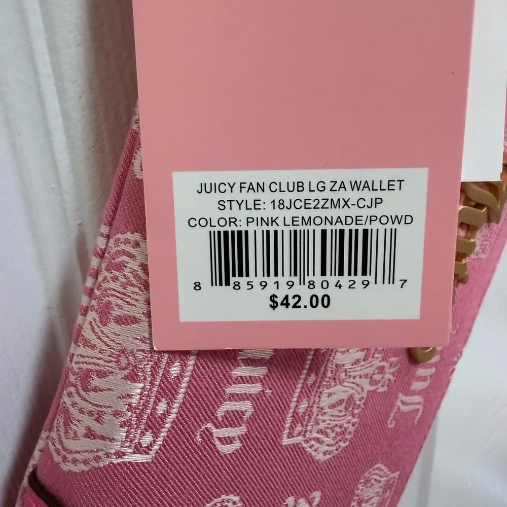 NWT Juicy Couture Juicy Fan Club Large ZipAround Wallet in Pink Lemonade/Powder